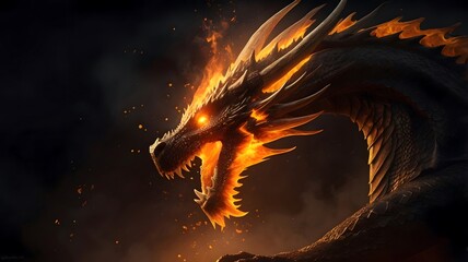Fototapeta premium Fiery Dragon Breath: A Majestic Digital Painting of a Mythical Creature