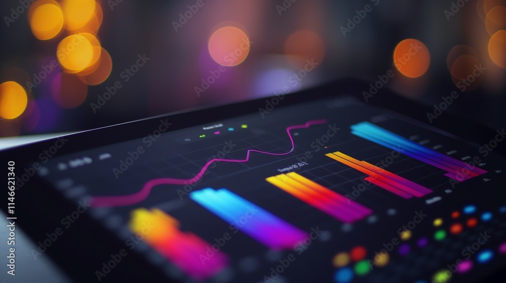 Canvas Prints close-up of a digital tablet presenting real-time sales data with colorful infographics and a line g