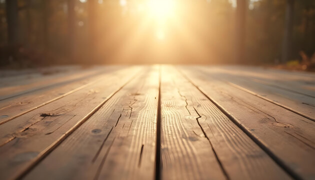 Madera de textura natural. Tablas de suelo laminado de madera y luz de fondo. Sendero hacia el bosque