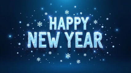 Happy New Year text with snowflakes. Concept of celebration and new beginnings.