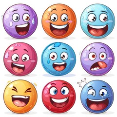 Abstract comic faces displaying a variety of emotions in colorful designs