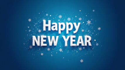 Happy New Year text with snowflakes. Concept of celebration, new beginnings, and winter holidays.