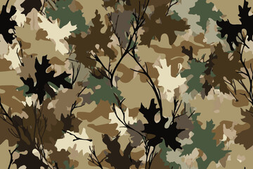 Realistic camouflage seamless pattern. Hunting camo for cloth, weapons or vehicles. Vector camouflage for hunting