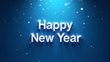 Happy New Year text animation with snow. Concept of celebration, holiday, and new beginnings.