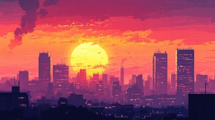 Fototapeta premium vibrant city sunset