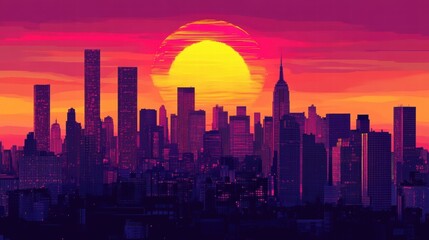 Fototapeta premium vibrant cityscape sunset