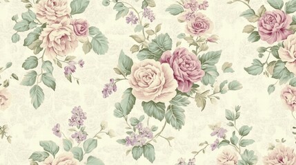 vintage floral wallpaper design with roses and greenery