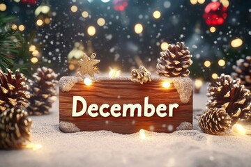 Text "December" , 3d rendering , mockup photoshop & style photo shop