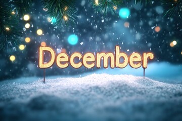 Text "December" , 3d rendering , mockup photoshop & style photo shop