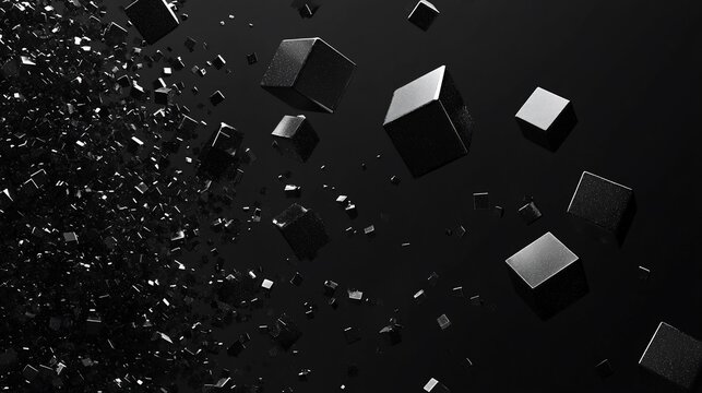 Fototapeta Abstract dark background with floating cubes.