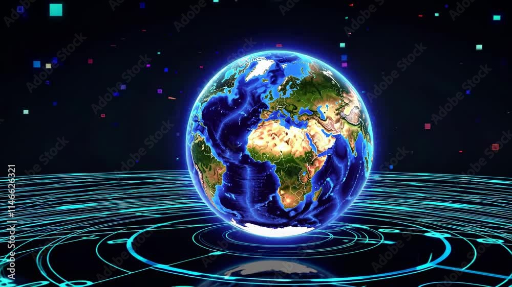Leinwandbilder Visual representation of a digital globe with dynamic light effects and vibrant colors indicating data flow