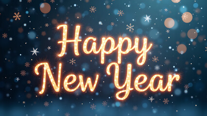Happy New Year greeting text with glowing particles. Concept of celebration and new beginnings.