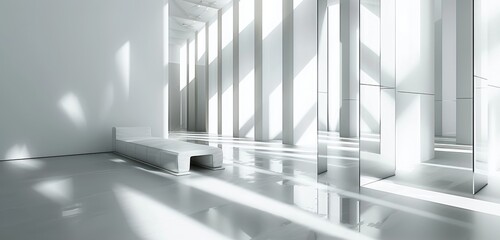 Obraz premium Futuristic White Office Space Bathed in Natural Light