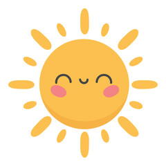 Joyful sun with shining rays, vector illustration hand drawn