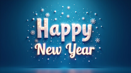 Happy New Year greeting with snowflakes. Concept of celebration, new beginnings, and winter holidays.