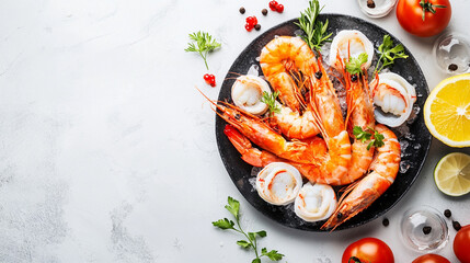 SEAFOOD DISHES ON A WHITE PLATE