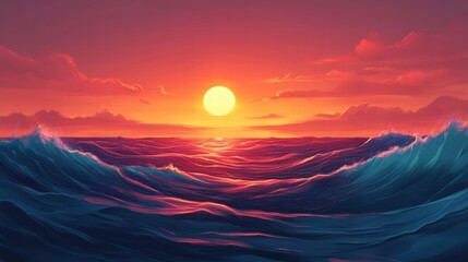 sunset ocean waves