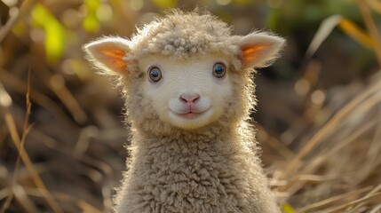 Naklejka premium Adorable lamb in field.