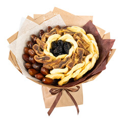 Bouquet of dried fruits with dates, figs, apples, and prunes