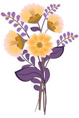 Abstract flowers and leaves bouquet, png format.