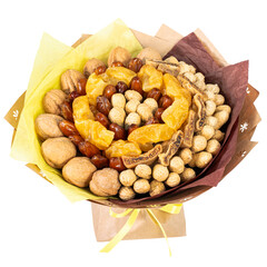 Elegant Bouquet of Nuts and Dried Fruits with Yellow Accents
