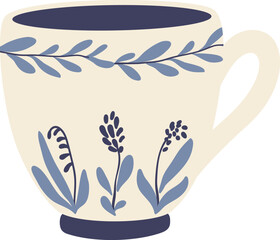 Charming rustic teacup adorned with a delicate blue floral pattern, evokes a sense of tranquility and warmth, perfect for savoring quiet moments of reflection