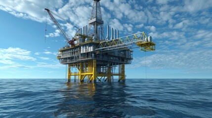 Offshore Oil Rig Under Blue Sky