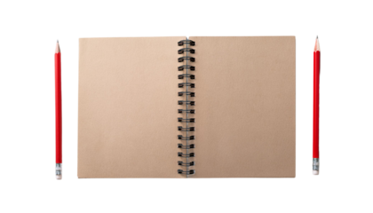 A blank spiral notebook with red pens on either side ready for notes or ideas.