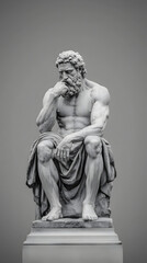 Greek sculpture of an old stoic man, roman god statue, black and white