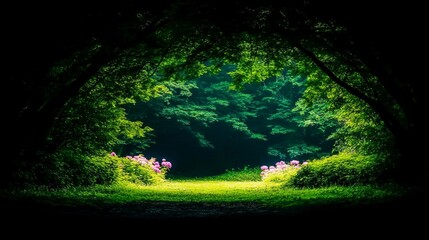 Fototapeta premium Secret Garden Path Through Lush Green Canopy