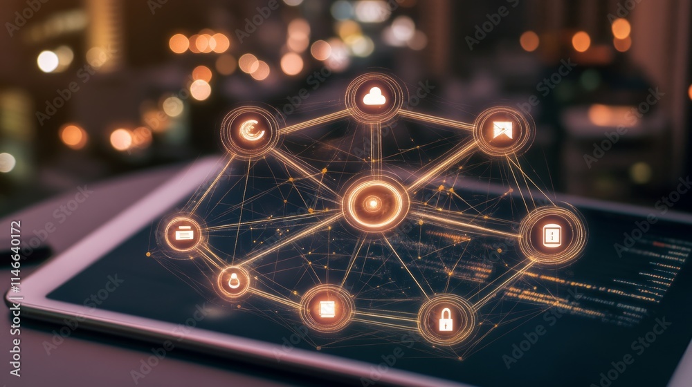 Poster secure digital network on tablet displaying data security