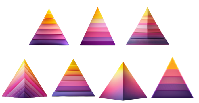 Vibrant gradient pyramids showcasing colorful geometric design elements.