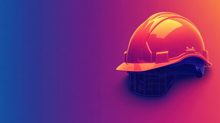 Fototapeta premium Red hard hat safety helmet on gradient background.