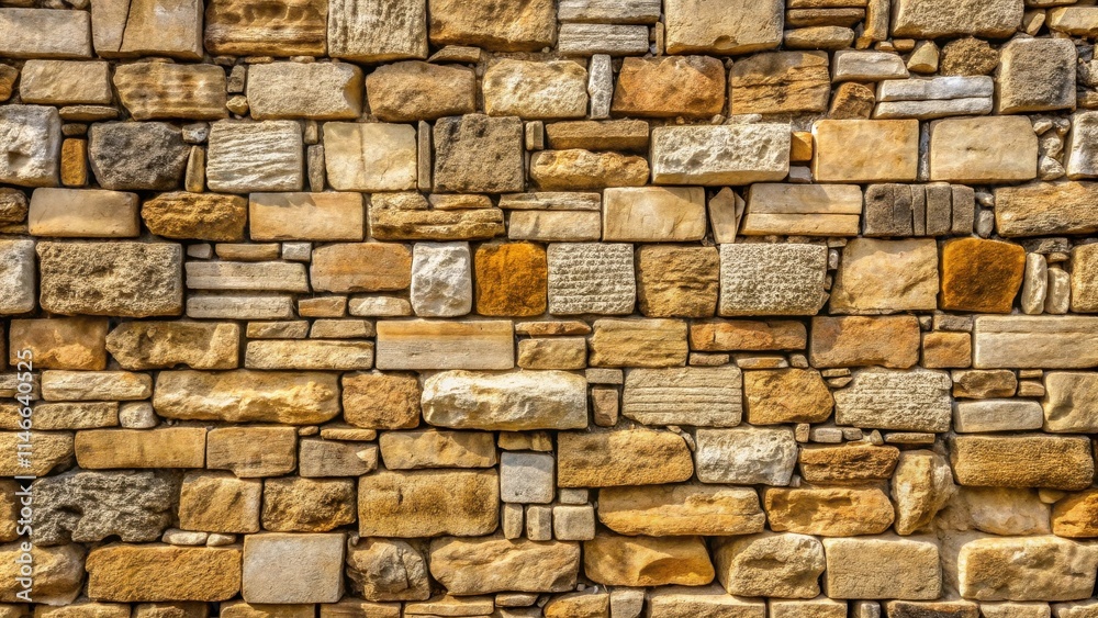 Fototapete a close-up view of a rough stone wall with varying sizes and shapes of stones, creating a rustic and
