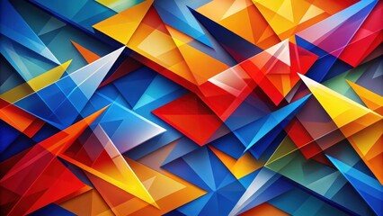 Fototapeta premium An abstract design featuring a vibrant blend of bold blue, orange, and red triangular shapes, creating a dynamic and visually captivating composition.