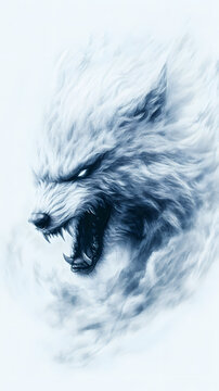Fenrir the mythological monster wolve illustration, monster of the nordic mythology