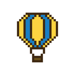 Fototapeta premium Pixel art balloon hand drawn illustration. Yellow blue balloon. Vector illustration.
