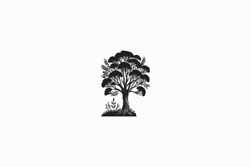 A Eucalyptus tree vector Black and white silhouette image adobe illustrator..eps