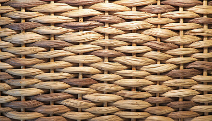 Close-up of woven wicker texture with natural brown tones
