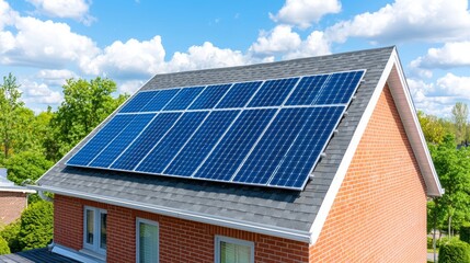Fototapeta premium House roof installations of photovoltaic modules for sustainable energy production.