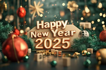 Text "Happy New Year 2025" , 3d rendering , mockup photoshop & style photo shop