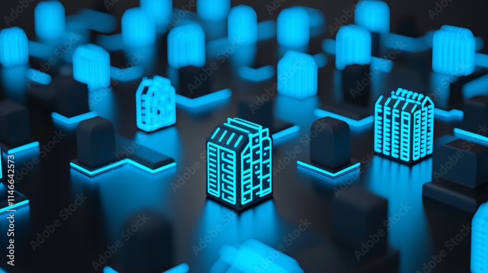 Poster digital blockchain technology. visual representation of blockchain.