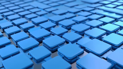 Fototapeta premium A digital illustration in isometric style shows blocks connected in a crypto chain, representing the blockchain idea. These digit-filled blocks create abstract shapes, forming a futuristic tech
