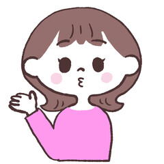 とぼけた表情で説明する女性正面イラスト