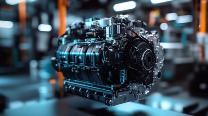 Fototapeta premium A sleek automotive engine showcasing cutting-edge technology for electric vehicles.