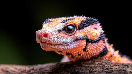 Close-up portrait of a vibrant orange and black lizard.