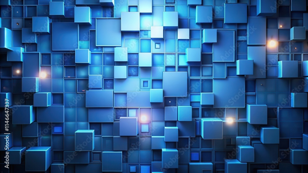 Leinwandbilder a digital mosaic of cobalt blue cubes with an ethereal glow in the background, creating a captivatin