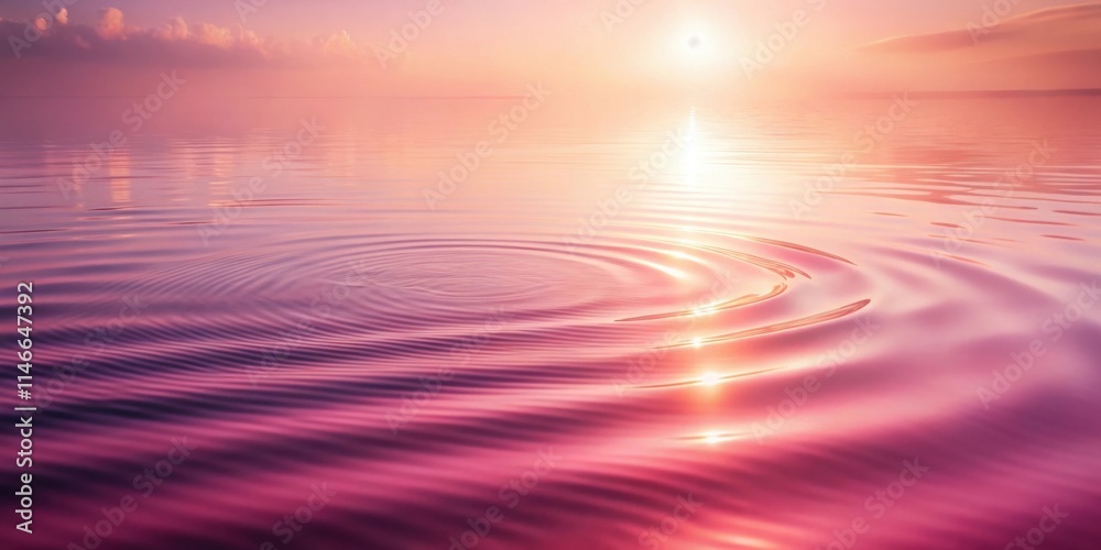 Poster the gentle ripples of a calm water surface reflect the warm glow of a setting sun, casting a serene 