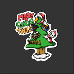 vector christmas tree sticker.EPS