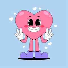 Retro cartoon heart mascot